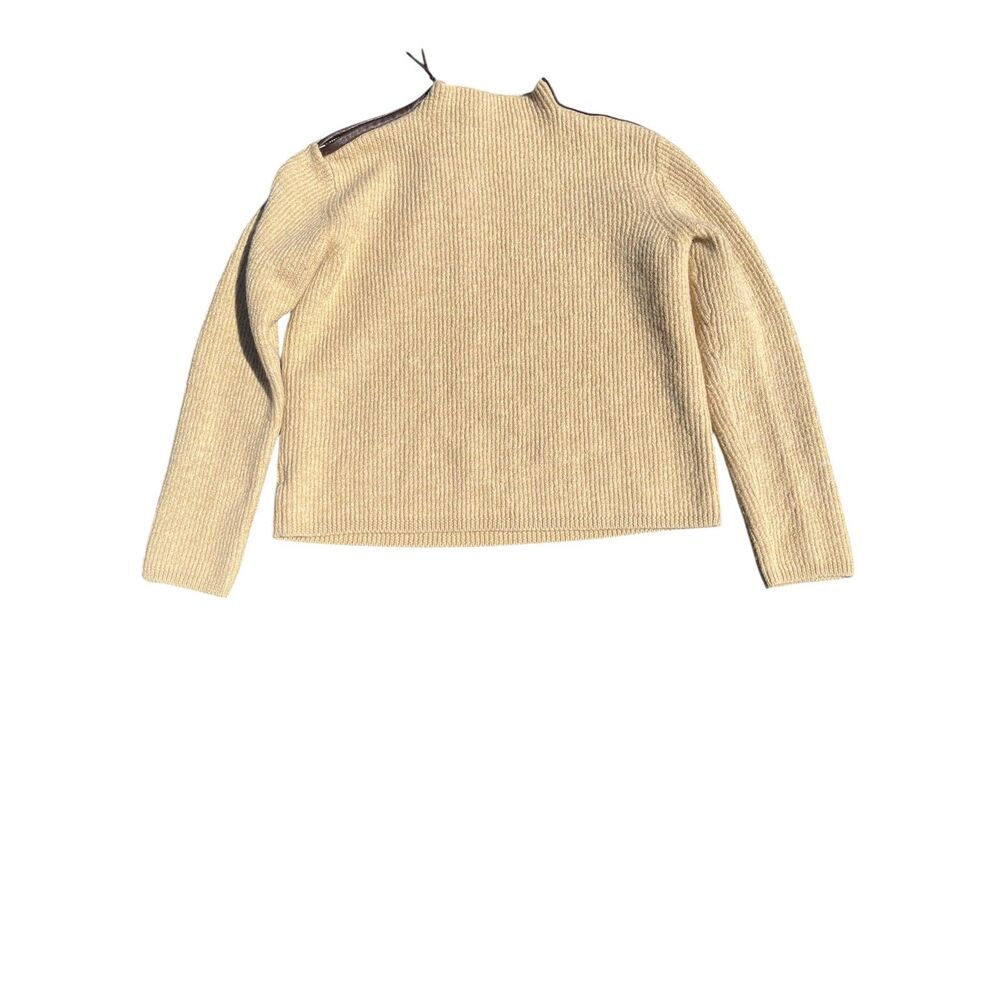 Womens Real Clothes Saks 5thAve Cropped Wool Sweater Leather Zip Tan Mock Neck M